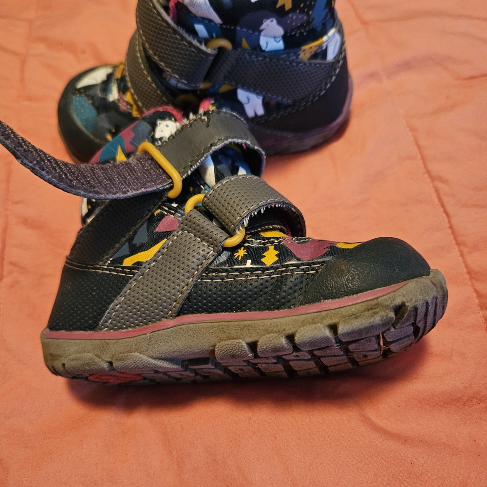 See Kai Run Navy and Pink Kids Boots with Winter Polar Bear Pattern